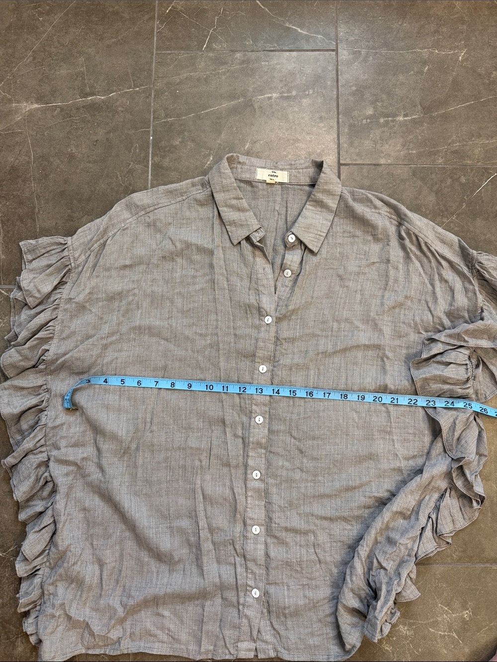 Entro Ruffle-Sleeve Button Front Blouse - Taupe Gray - Picture 6 of 6